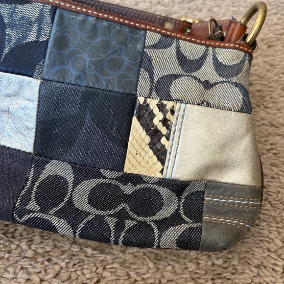 Vintage Coach Denim & Leather Blue Patchwork Pochette Shoulder Hobo Purse - Picture 3 of 16